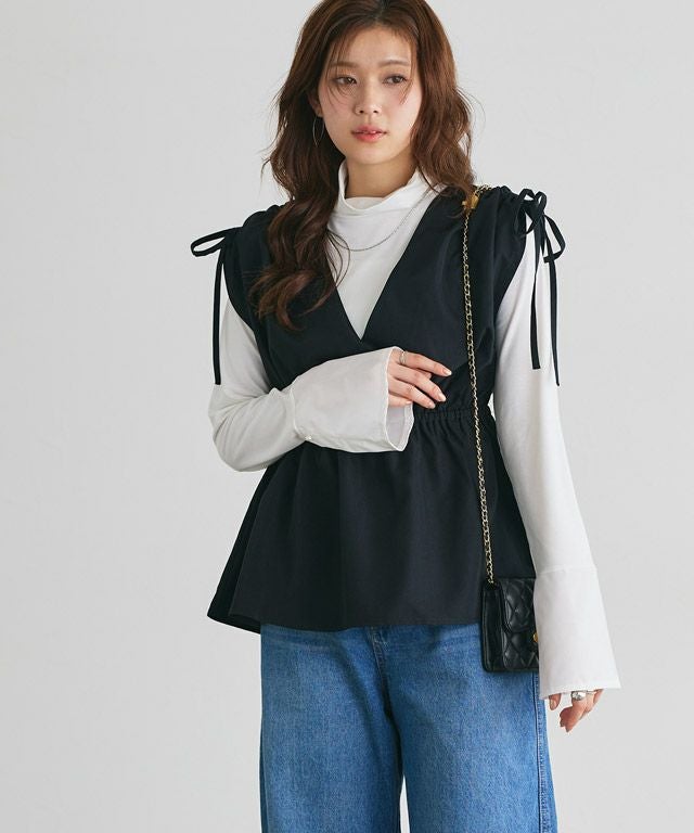 166cm / オフホワイト / タートルネック / パールカフス / M