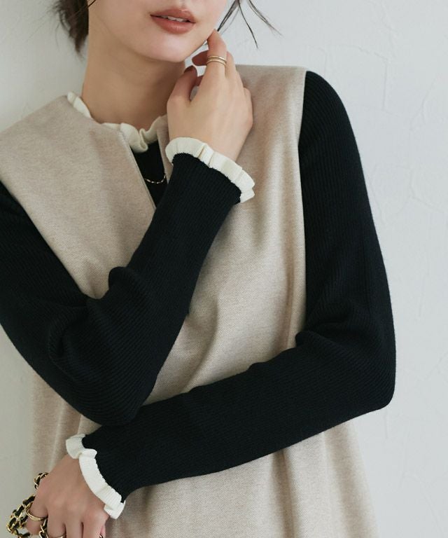 167cm / ブラック×オフホワイト / クルーネック / M