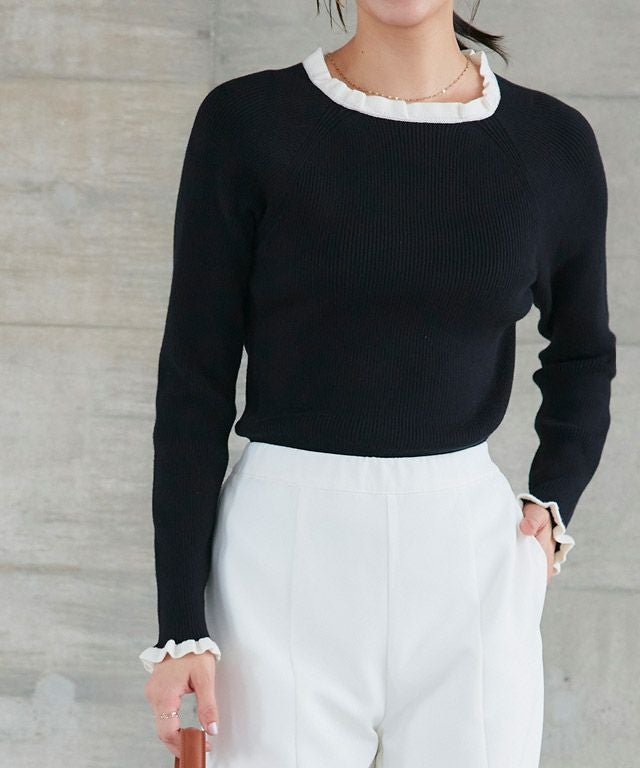 167cm / ブラック×オフホワイト / クルーネック / M