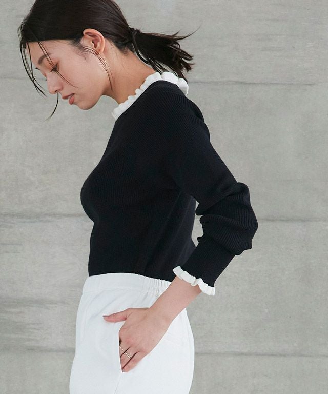 167cm / ブラック×オフホワイト / クルーネック / M