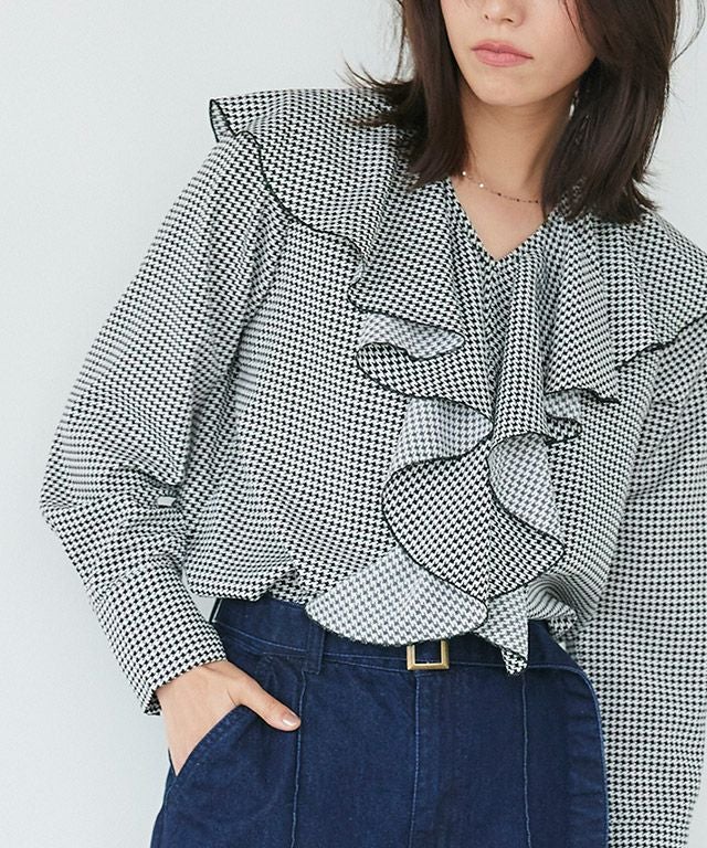 美品Lサイズ相当　シルク100% フェラガモ　ブラウス　花柄　千鳥格子　フリル 千鳥柄フリルブラウス【Pierrot】 | 【公式】Pierrot（ピエロ