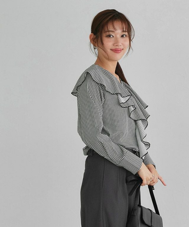 美品Lサイズ相当　シルク100% フェラガモ　ブラウス　花柄　千鳥格子　フリル 千鳥柄フリルブラウス【Pierrot】 | 【公式】Pierrot（ピエロ