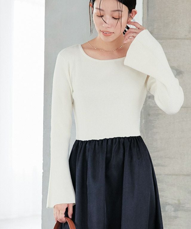 167cm / アイボリー×ブラック / ボートネック / M