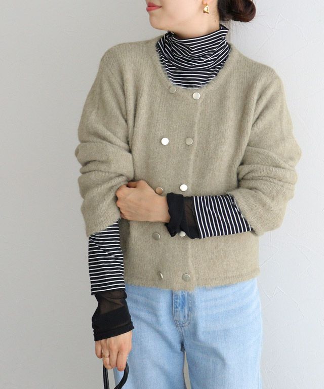 ウールミックスダブルボタンニットカーディガン | 【公式】Pierrot
