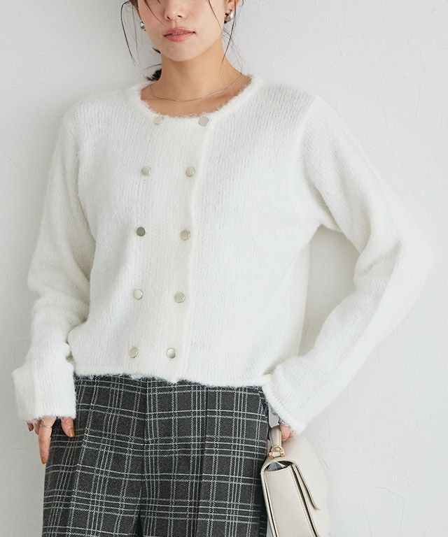 【新品未使用定価19000円】オフホワイト カーディガン ボタン付き H.TOKYO カーディガン トグルボタンふわふわニットカーディガン