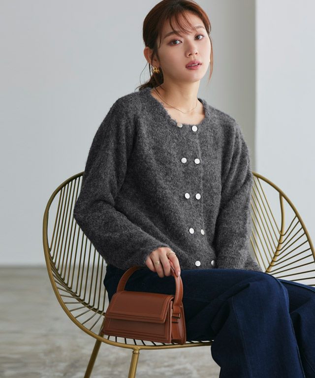 ウールミックスダブルボタンニットカーディガン | 【公式】Pierrot