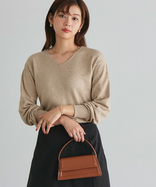 166cm / 杢ベージュ / Vネック / M