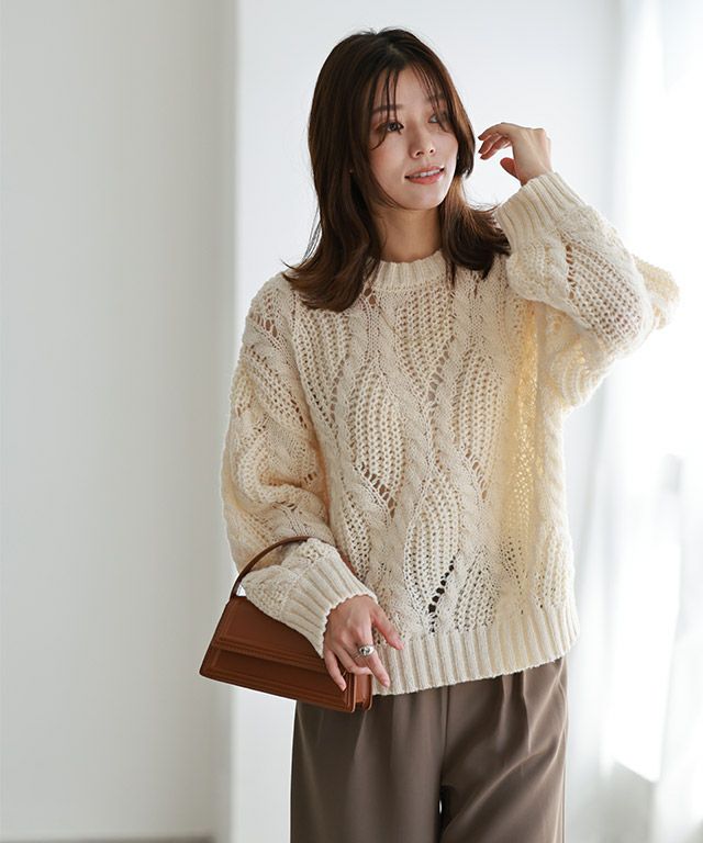 ケーブルデザインニット AZUL BY MOUSSY（アズールバイマウジー） ニット セーター ステッチ