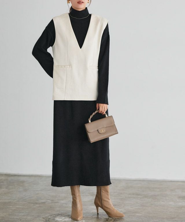 スエードタッチベスト×ハイネックニットワンピースセット | 【公式