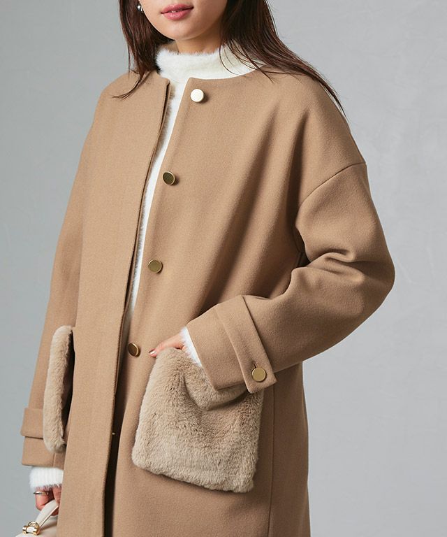 2wayファーポケットノーカラーコート【スピード配送】 | 【公式