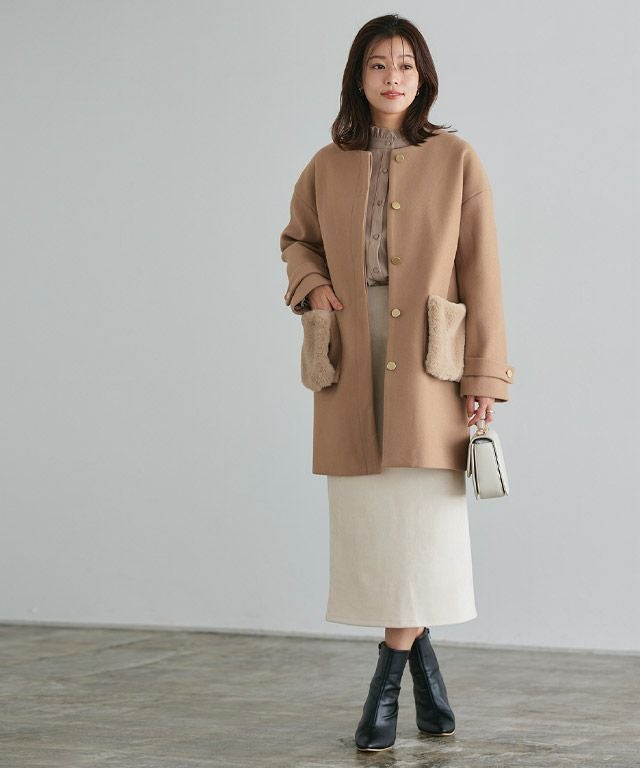 2wayファーポケットノーカラーコート【スピード配送】 | 【公式