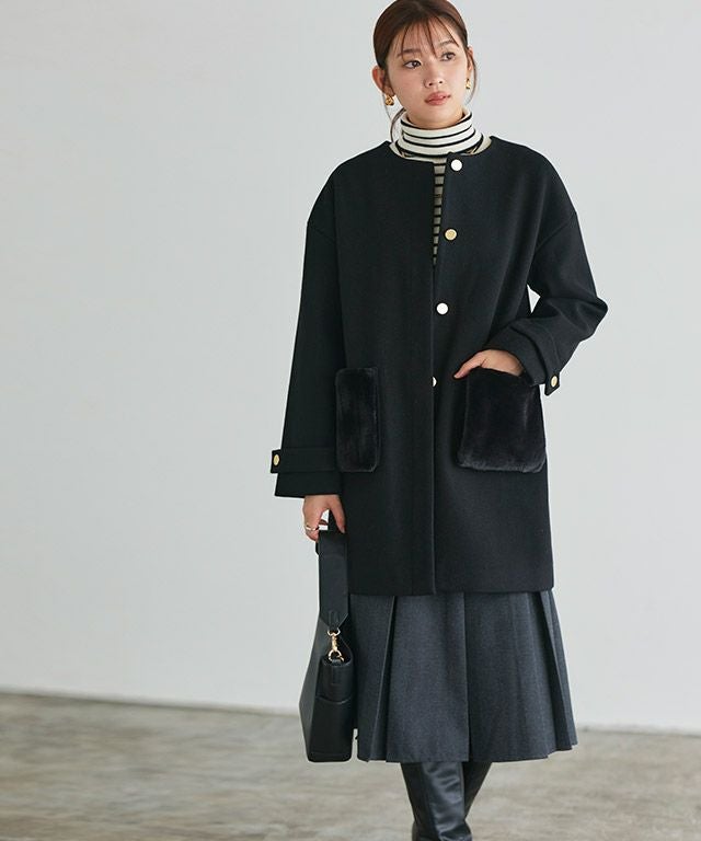 COCODEAL FOXファーポケットノーカラーガウンコート UNITED ARROWS（ユナイテッドアローズ）の「W フォックスファー