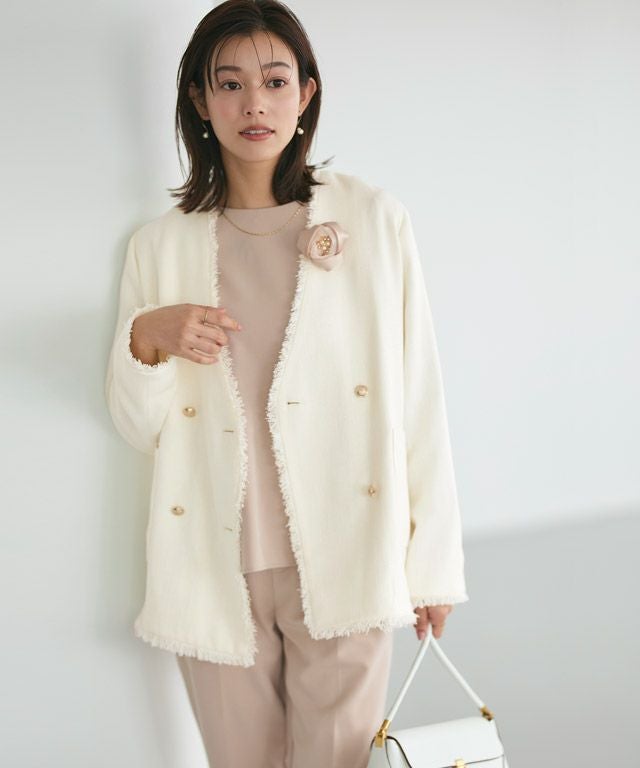 ノーカラーフリンジツイードジャケット【スピード配送】 | 【公式