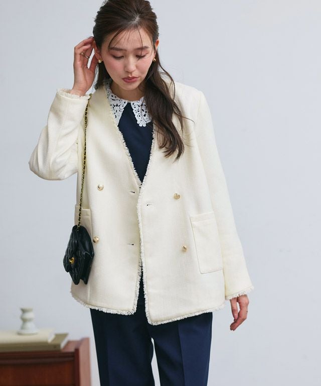 ノーカラーフリンジツイードジャケット【スピード配送】 | 【公式