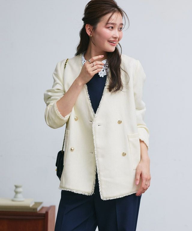 ノーカラーフリンジツイードジャケット【スピード配送】 | 【公式