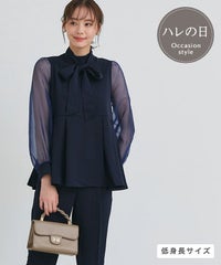 タイ付き袖オーガンジーペプラムセットアップ