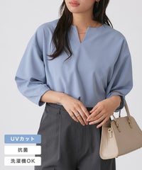 ランタンスリーブキーネックTブラウス