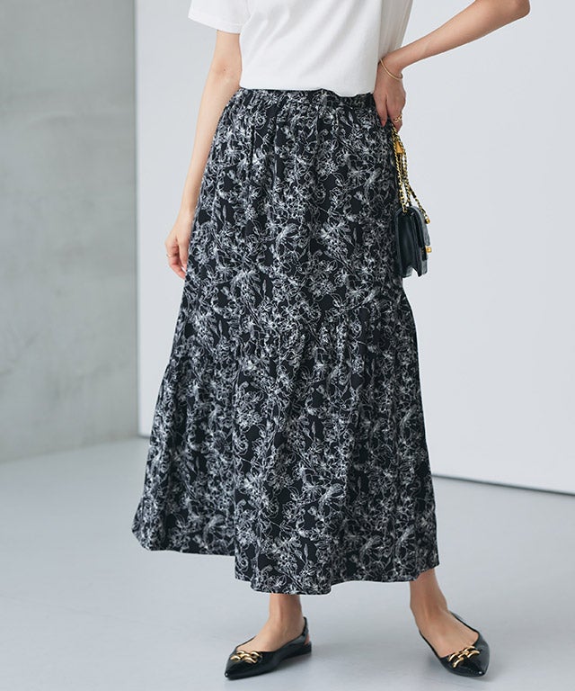 ギャザー切替プリントスカート