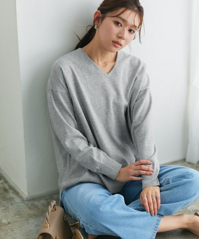 ネックが選べるコットンミックスオーバーニット 【Pierrot】◇送料無料