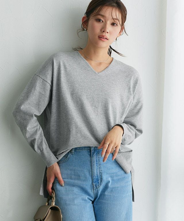 ネックが選べるコットンミックスオーバーニット 【Pierrot】◇送料無料