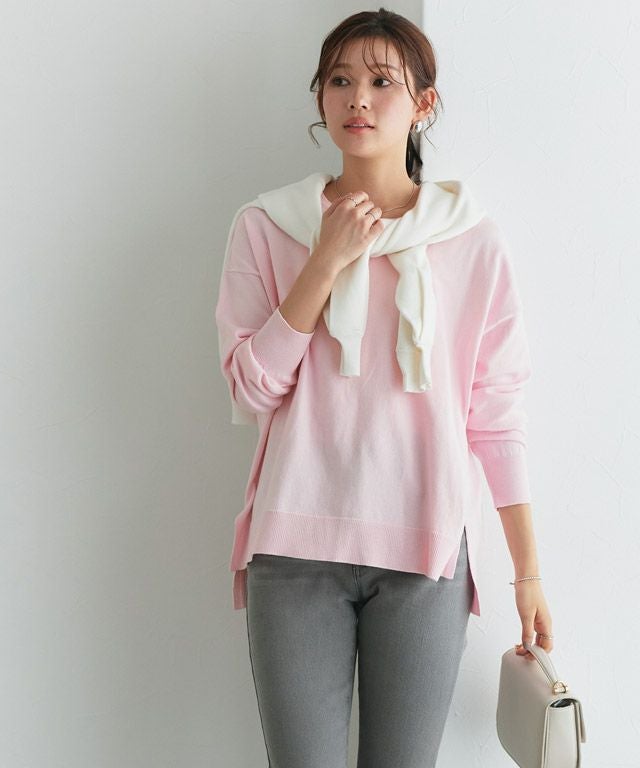 ネックが選べるコットンミックスオーバーニット 【Pierrot】◇送料無料