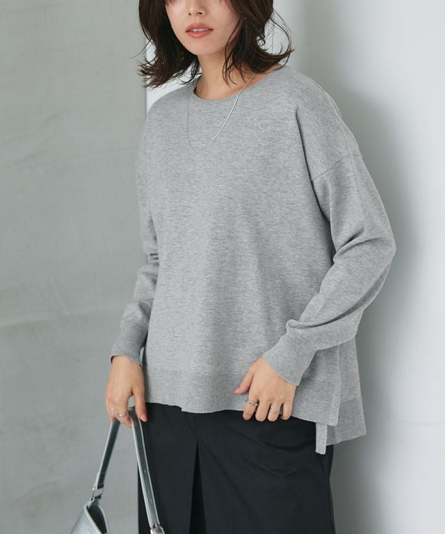 ネックが選べるコットンミックスオーバーニット 【Pierrot】◇送料無料