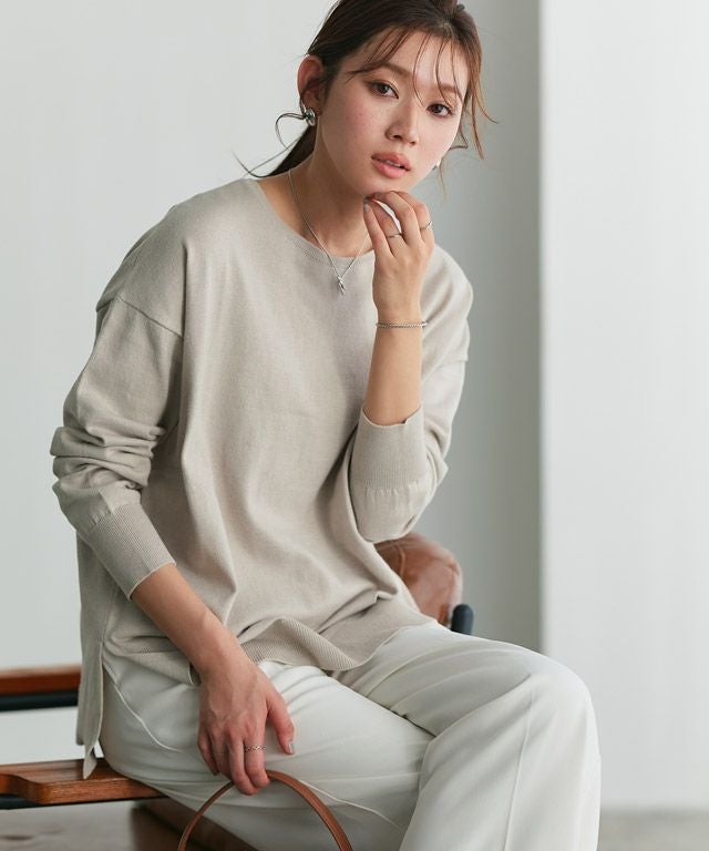 ネックが選べるコットンミックスオーバーニット 【Pierrot】◇送料無料