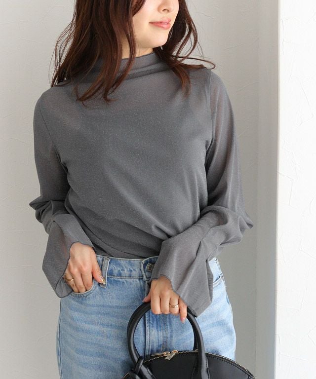 157cm / ラメ / チャコール / ハイネック / M