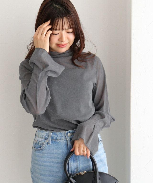 157cm / ラメ / チャコール / ハイネック / M