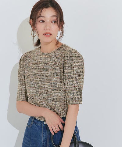 ツイードパフスリーブカットソー