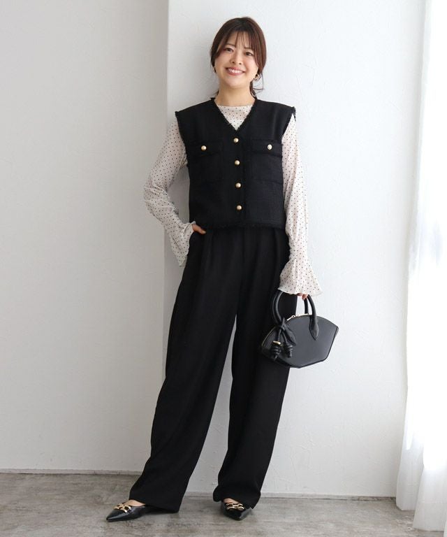 ゴールドボタンフリンジツイードベスト