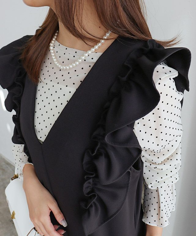 ショルダーフリルVネックジャンパースカート | 【公式】Pierrot