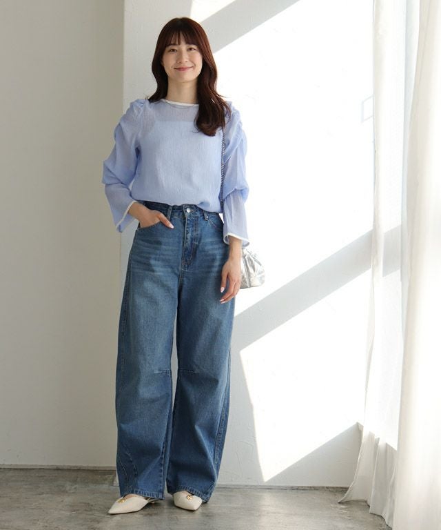 163cm / サックス×アイボリー / M