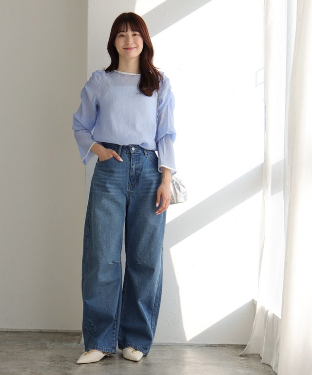 163cm / サックス×アイボリー / M