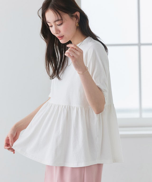 綿100%ペプラム半袖Tシャツ【Pierrot】【スピード配送】 | 【公式