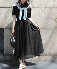 シアーチェックドッキングワンピース