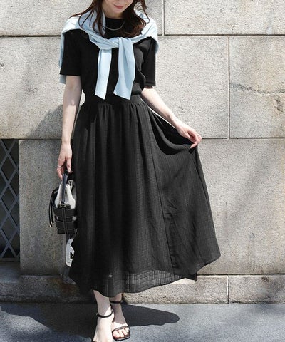 シアーチェックドッキングワンピース