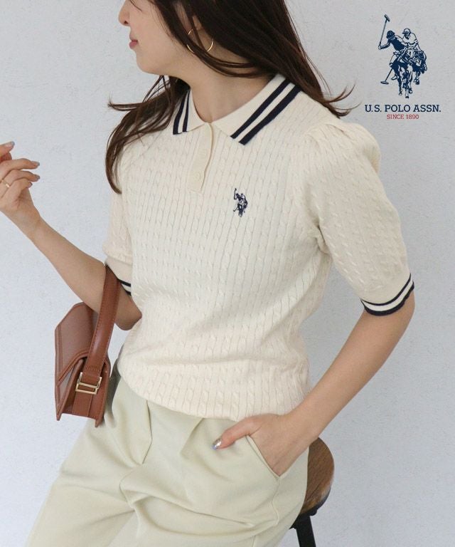 【U.S.POLO ASSN.】配色デザインポロニット【Pierrot】