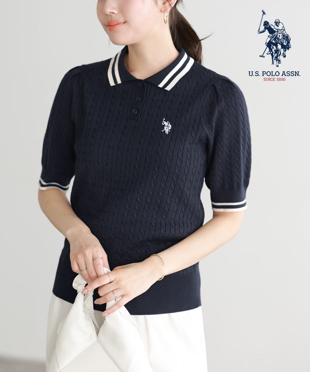 【U.S.POLO ASSN.】配色デザインポロニット【Pierrot】