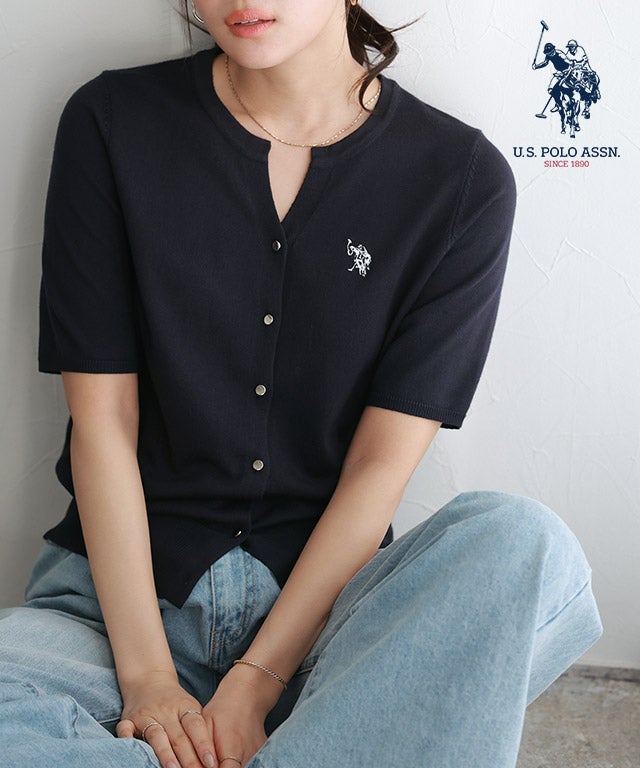 【U.S.POLO ASSN.】キーネックデザインカーディガン【Pierrot】