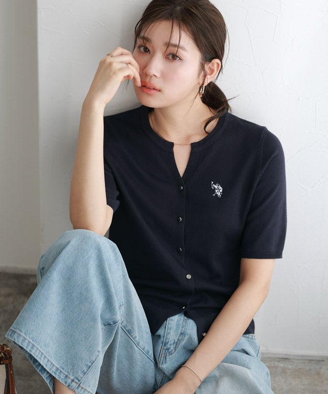 U.S. POLO ASSN. キーネックデザインカーディガン【Pierrot