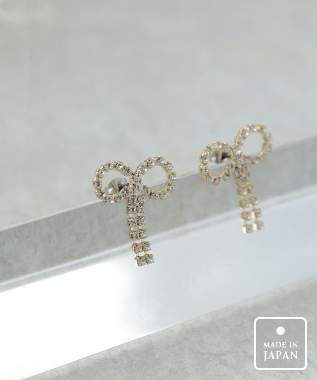 ビジューリボンピアス