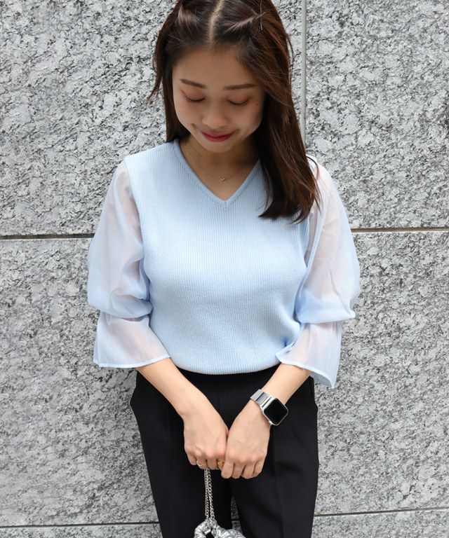 150cm / Vネック / ライトブルー / M