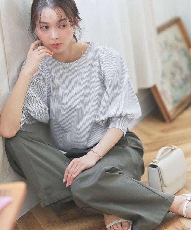 163cm / ストライプ / グレー / M