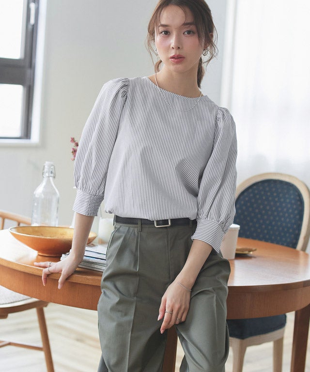 163cm / ストライプ / グレー / M