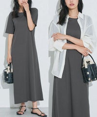 袖が選べるテレコリブワンピース