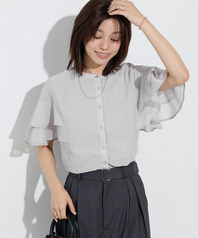 機能インナー付き】袖ティアードシフォンブラウス【Pierrot