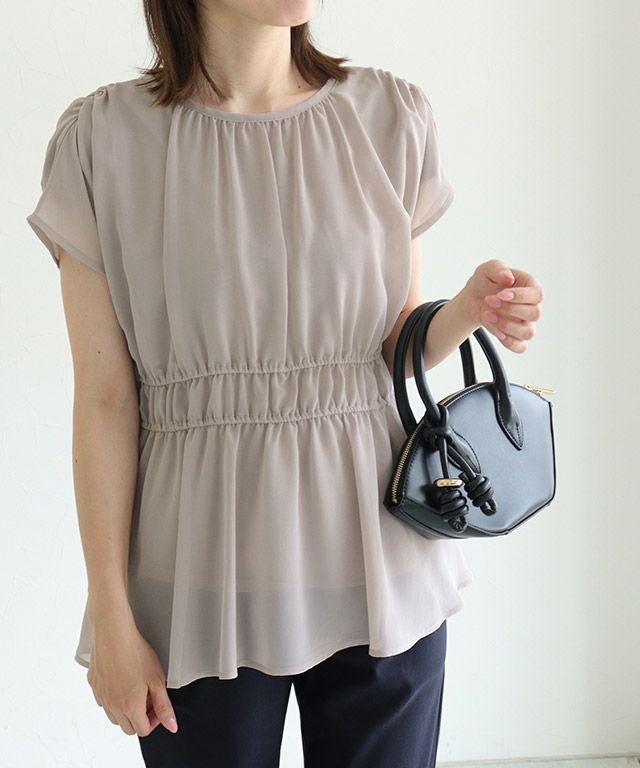 機能インナー付き】ウエストシャーリングシフォンブラウス【Pierrot