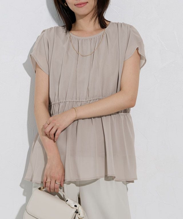 機能インナー付き】ウエストシャーリングシフォンブラウス【Pierrot