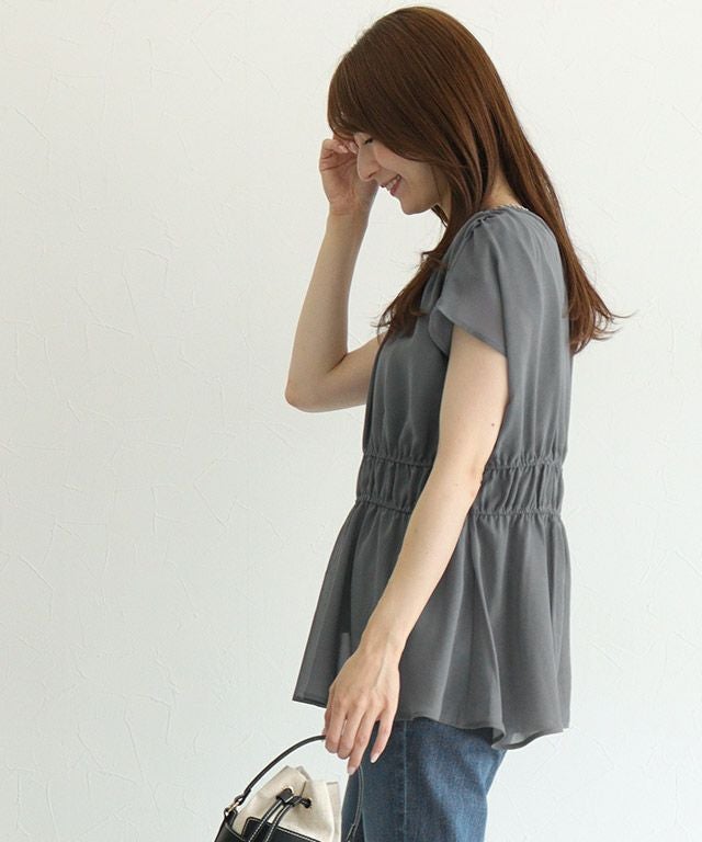 機能インナー付き】ウエストシャーリングシフォンブラウス【Pierrot